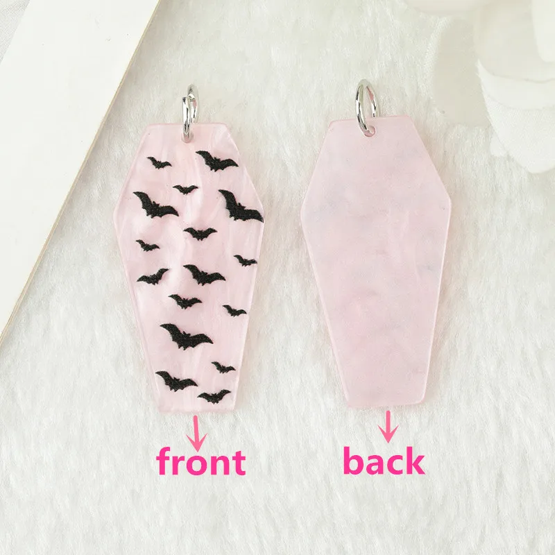 10Pcs/Lot Halloween Charms Creative Acrylic Heart Bat Coffin Krampus Pendant For Keychain Necklace Diy Making