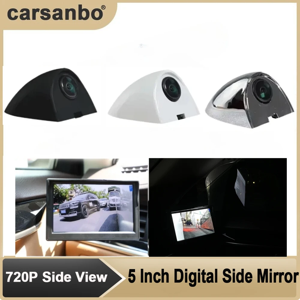 Carsanbo 720P Side View Blind Spot Camera HD Night Vision With AHD 5" Digital Side View Monitor Mirroiring,Available in 3 Colors