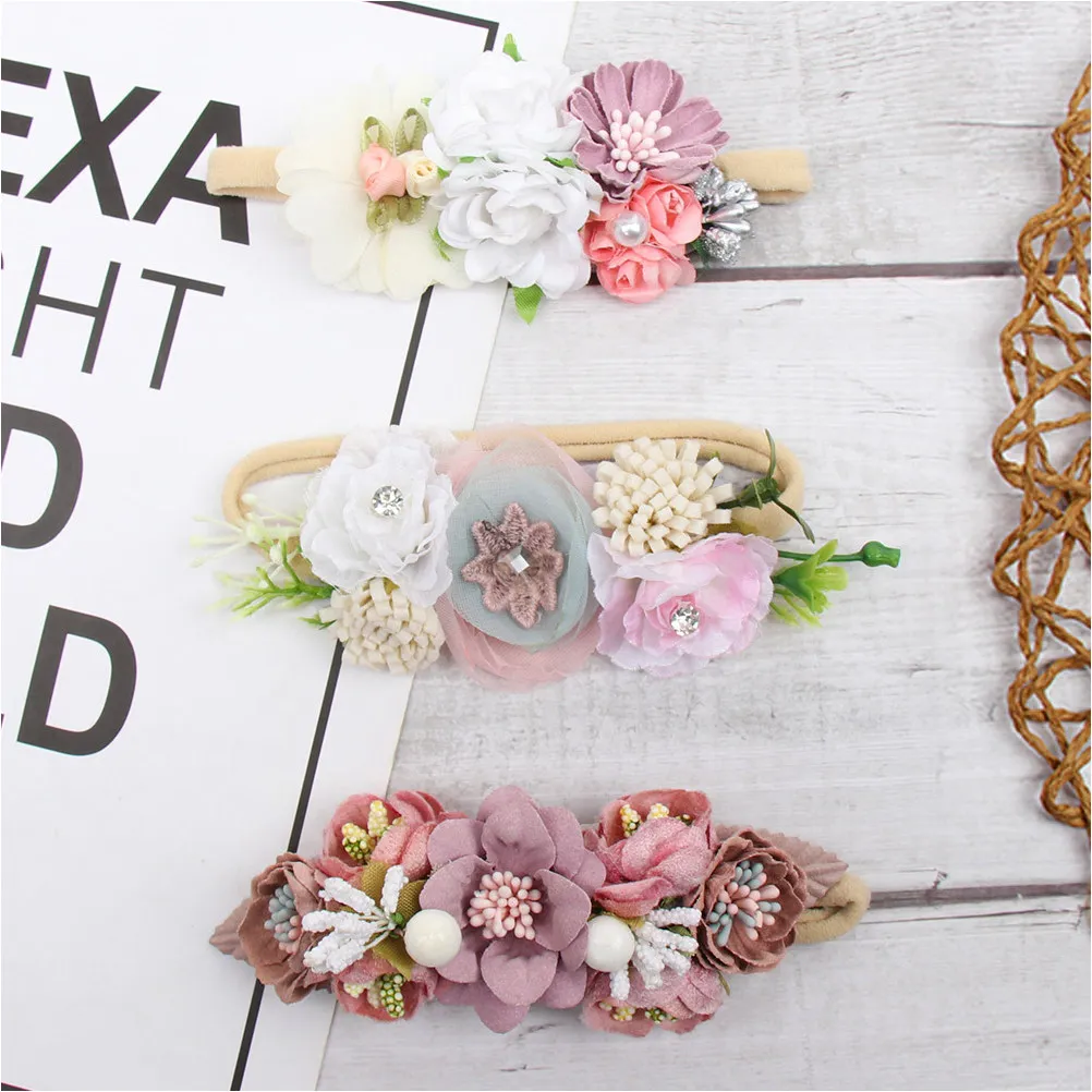 

3Pcs Baby Flower Headbands for Girls Delicate Fabric Floral Toddler Headbands Newborn Photography Birthday Party Baby Shower