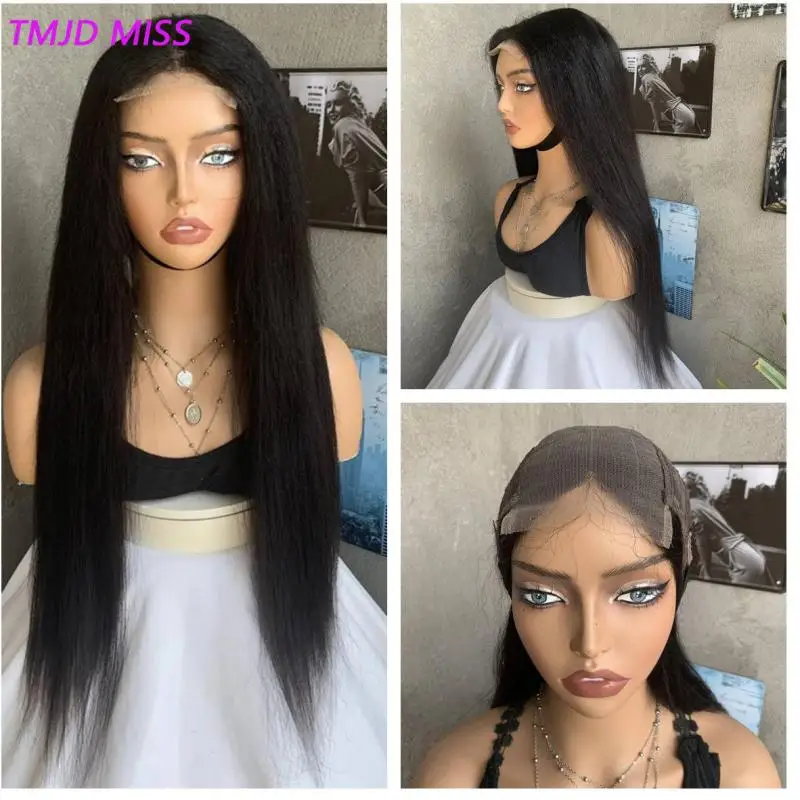 22inch Long Wig Straight Hair Peluca Women's Headband Chemical Fiber Syntetic 4*4 Straight Blend Hair Lace Wig Cosplay