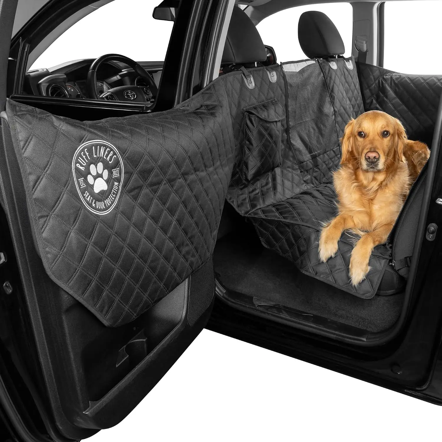 Dog Hammock for Car, Black – As Seen on Shark Tank – Back Seat Protector for Cars, Mid-Size SUVs, & Mid-Size Trucks – Waterproof