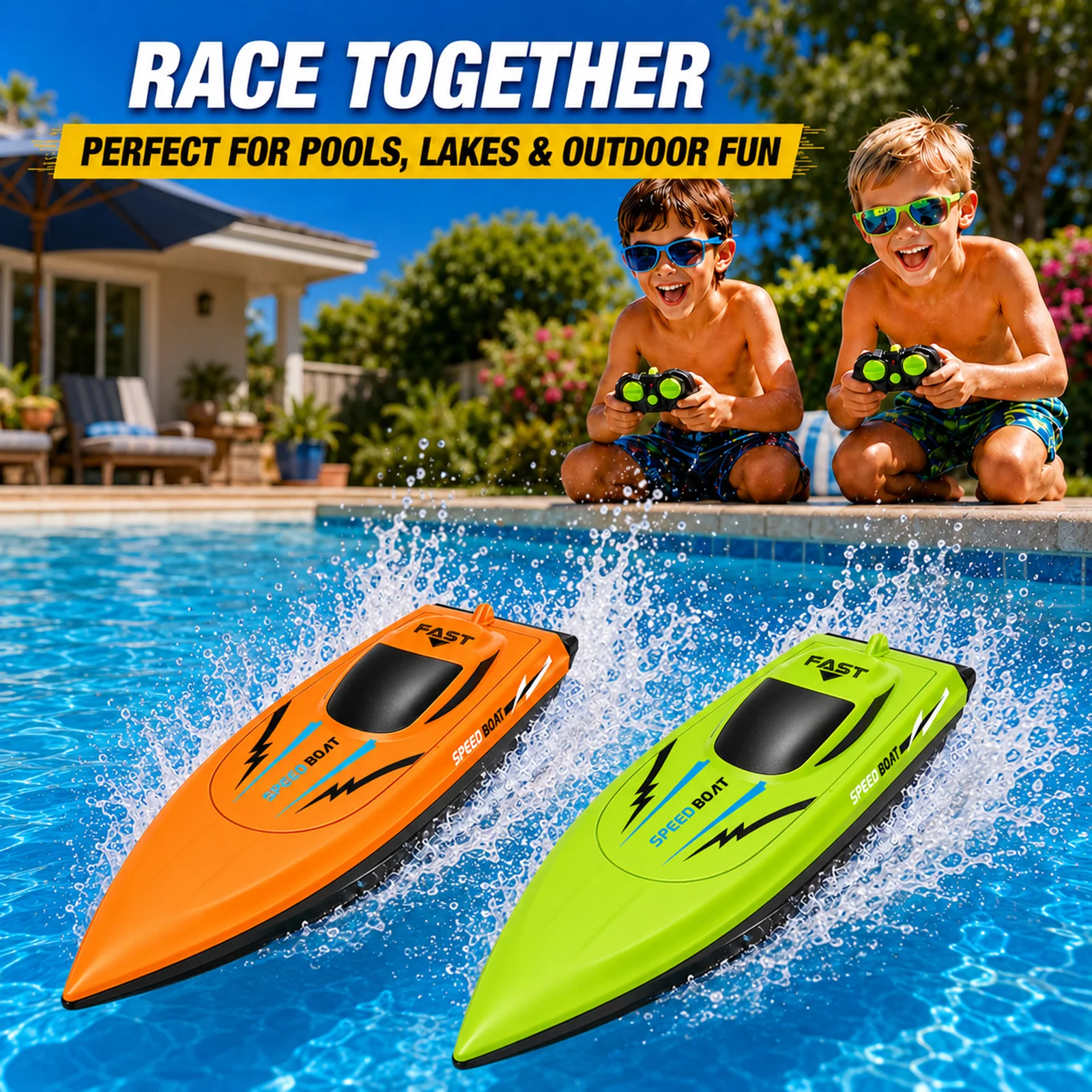 Fast Electric RC Boat 2.4G Remote Control Speed Boat for Kids Dual Motor Waterproof for Pool And Outdoor Play