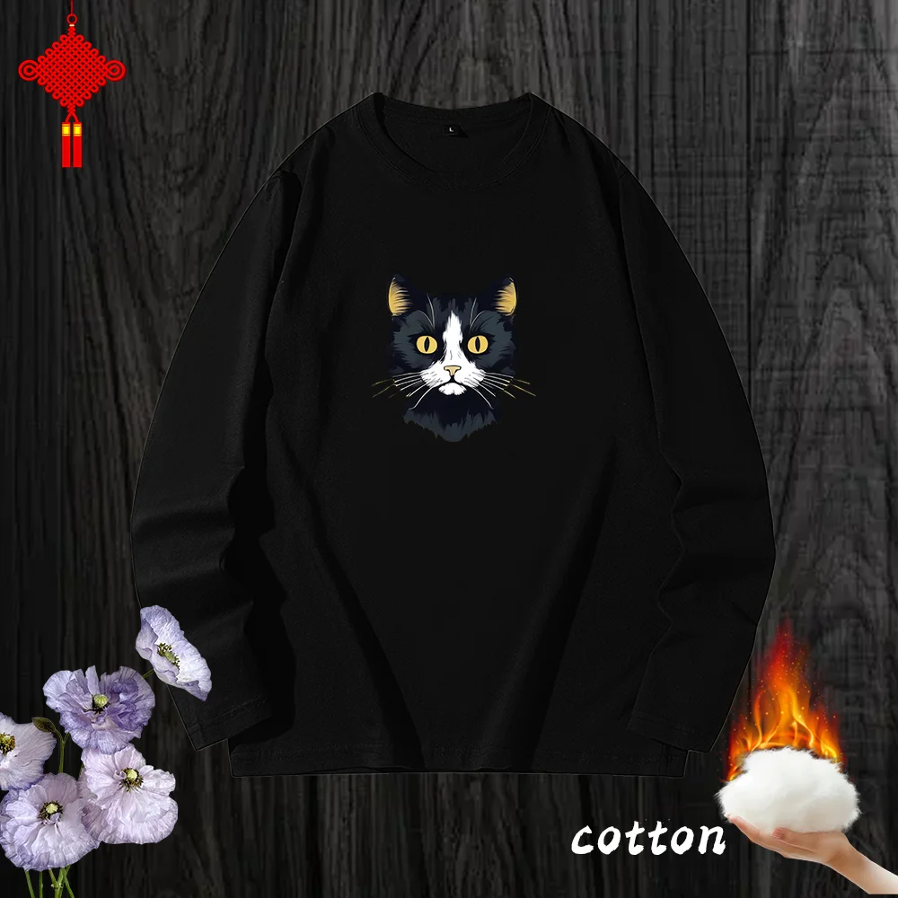 T-shirt a maniche lunghe Retro unisex casual da donna a maniche lunghe Girocollo ampio e confortevole Grafica con stampa di gatti neri di piccole dimensioni