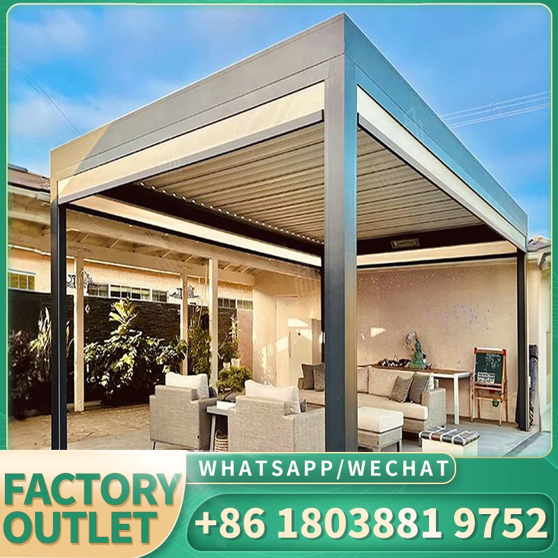 Balcony Aluminum PVC Retractable Pergola Waterproof UV Resistant With Remote Control Fabric Folding Pergola