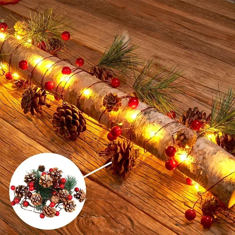 Guirnalda de luces navideñas para exteriores, impermeable, cono de pino navideño, LED, alambre de cobre, guirnalda de hadas, lámpara decorativa para Patio y vacaciones