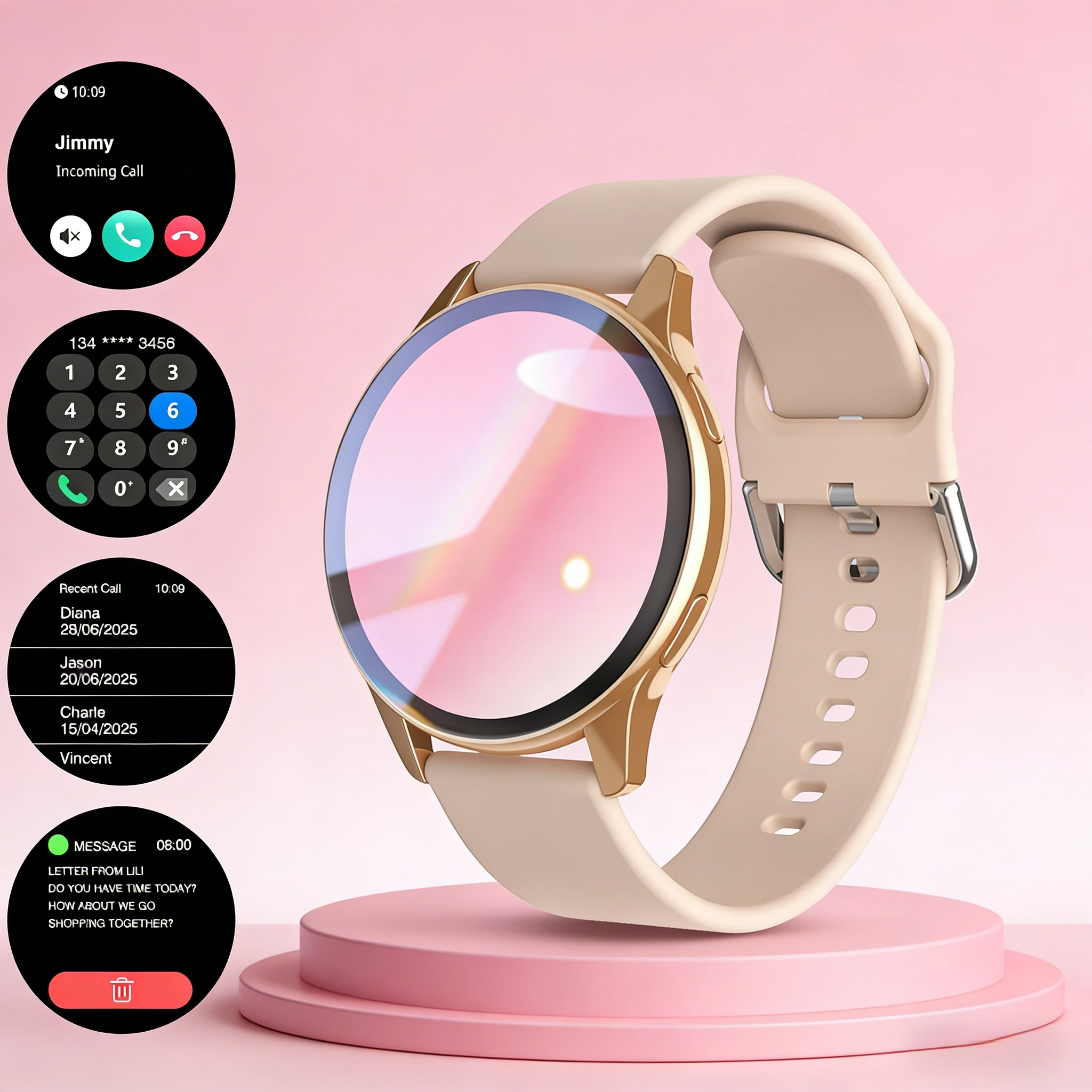 

New Round Screen Sports Watch, Unisex, Fitness, Step Tracking, Minimalist Fashion, Wireless Calling, Message Reminders, Music Control, Calculator, Alarm Clock, Calendar And More Smart Watch Functions