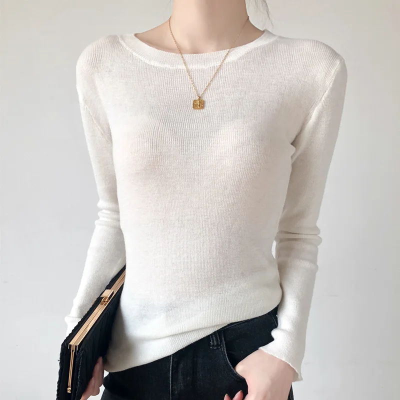 White Liner Sweater Bottoming Shirt Women's Knitwear High-Grade Slim Fit Skinny Top 2024 Early Spring