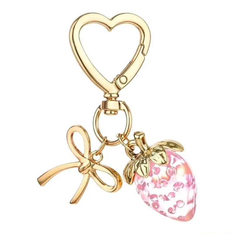 31BF Handmade Strawberry Design Keyrings With Bowknot Accent for Trendsetters