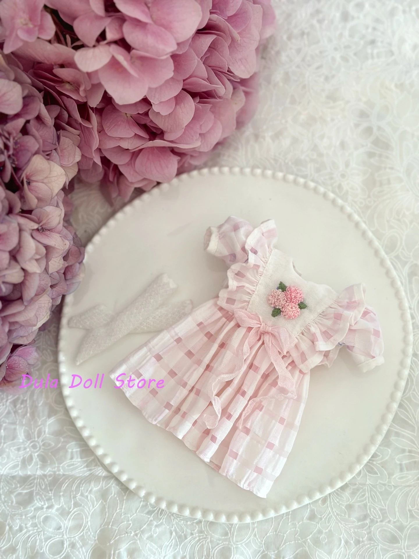 Ubranka dla lalek Dula Sukienka Różowo-niebieski haft Blythe Landoudou Landazz ob24 ob22 Azone Licca ICY JerryB 1/6 Bjd Doll