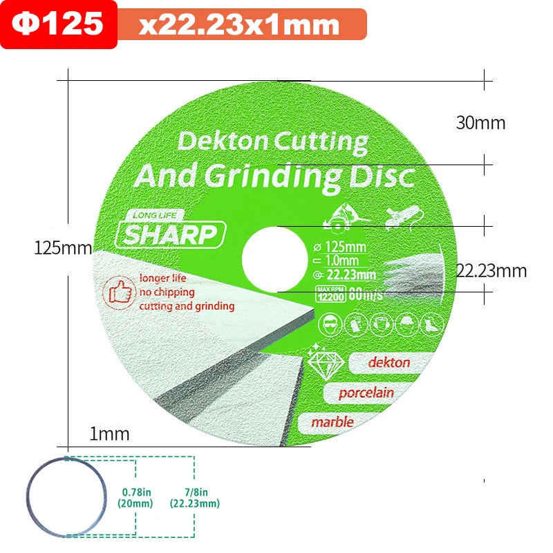 Diamant Marmer Zaagblad Keramische Tegel Jade Speciaal Polijsten Snijblad Scherp Solderen Glas Doorslijpschijf φ100-125mm x22.23mm