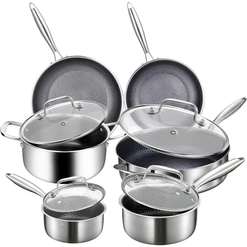 

Kitchen Cookware Set, Mixed 3-Ply Stainless Steel Pot Set, Heavy Duty, Dishwasher and Oven Safe.