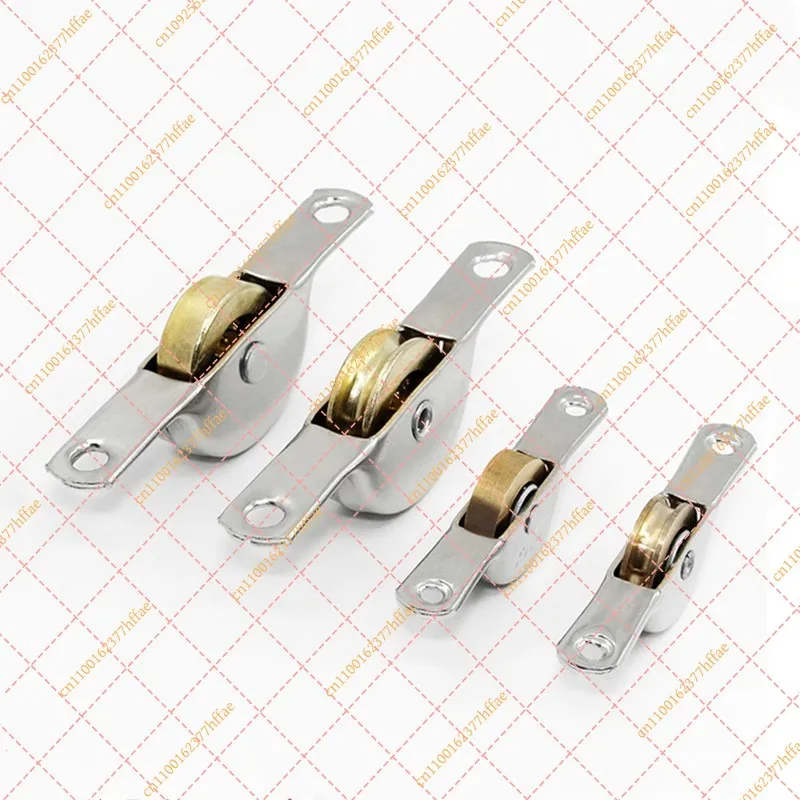 2Pcs Silent Sliding Door Pulley, Solid Pure Copper Roller Wheel with Flat/Concave Track for Vintage Window Hardware