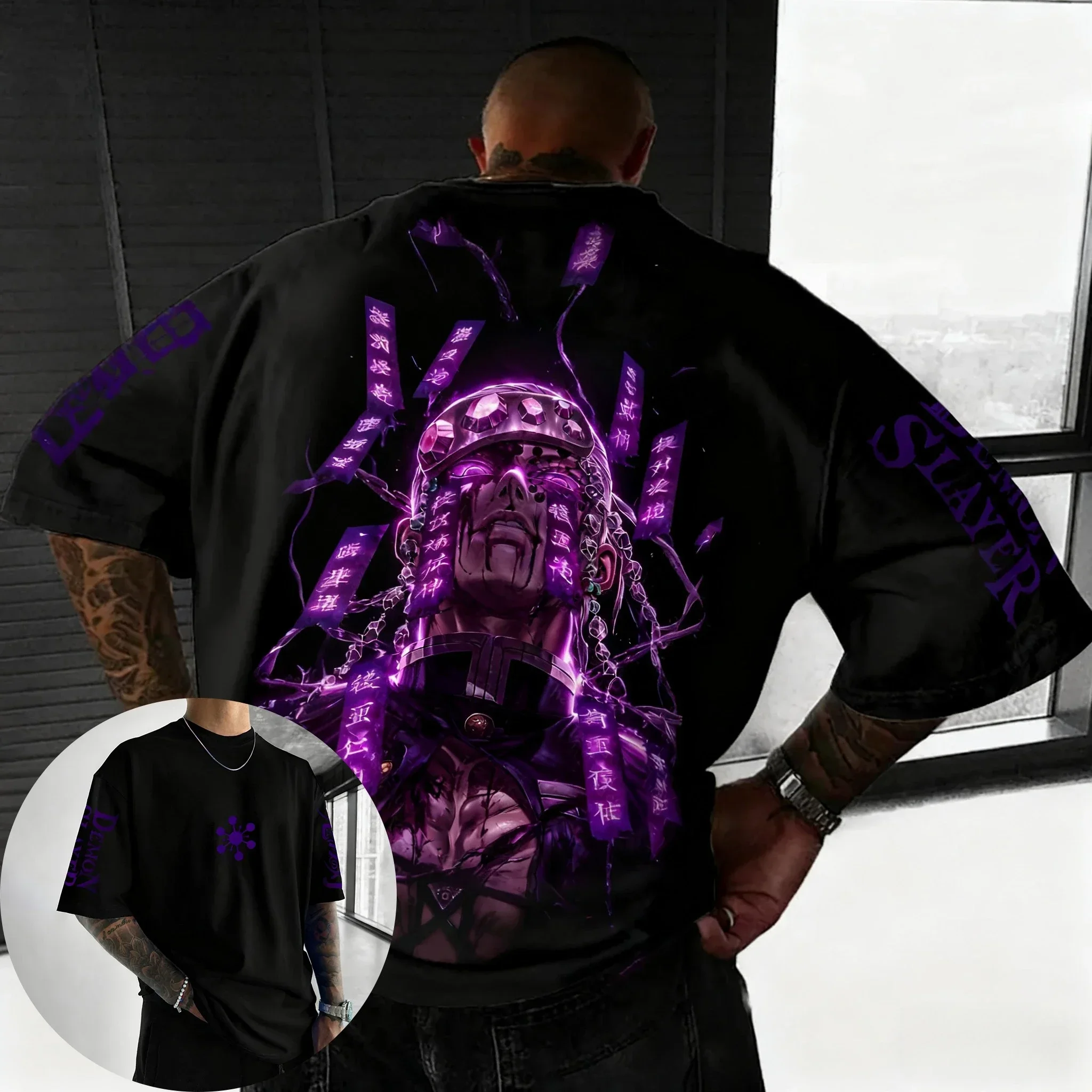 

Demon Slayer Anime Parent Child T-shirt Men's Summer New Uzui Tengen Printed Large Size Harajuku Casual Loose Short Sleeve Top