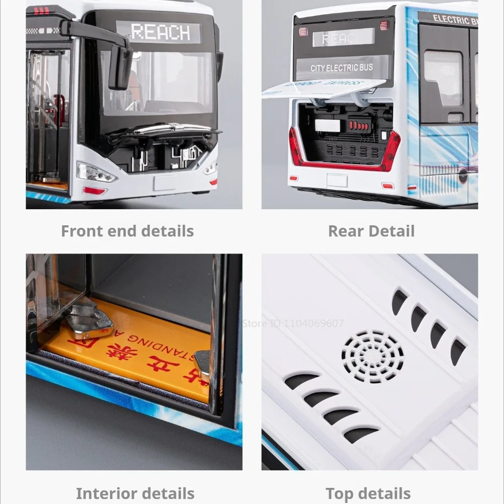 1:42 escala nova energia ônibus brinquedo modelos liga diecast puxar para trás portas abertas janela completa vidro som luz popular veículo brinquedos