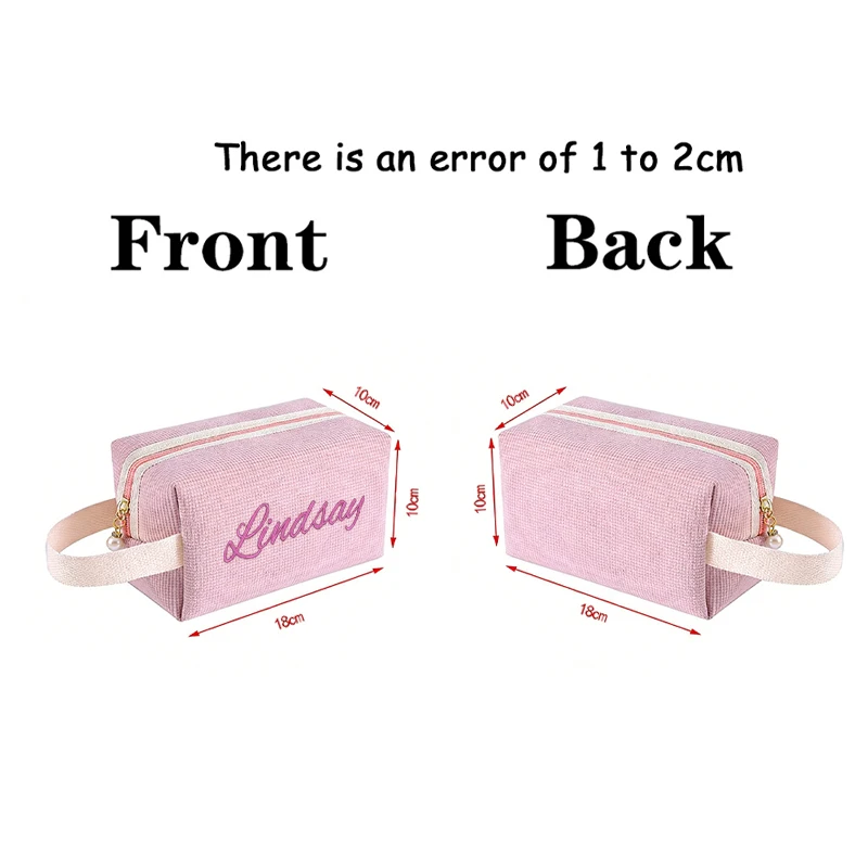 Personalized Embroidery Name Cosmetic Bag with Hand Waffle Style Pearl Zipper Makeup Bag Wedding Gifts Women Bride's Bridesmaid