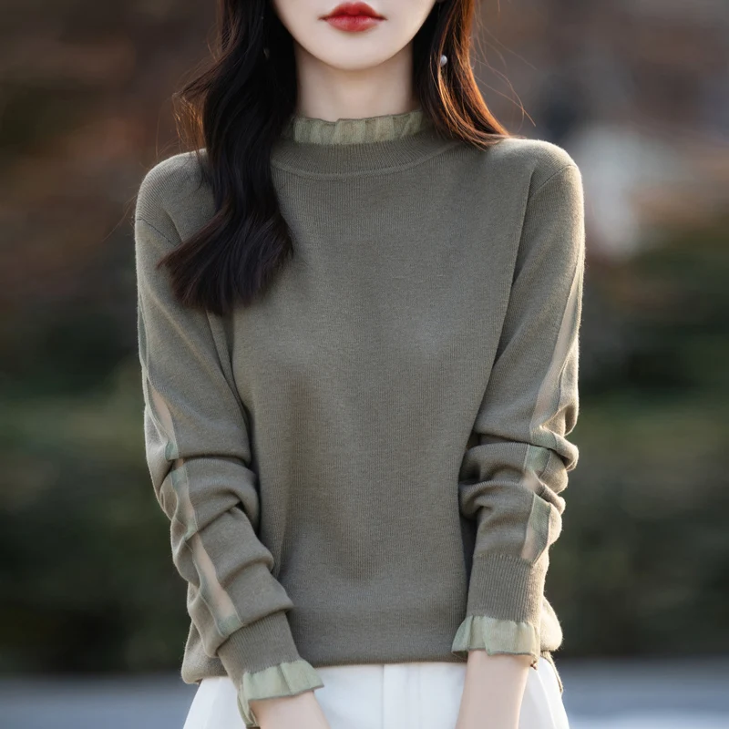 2024 New Women Cashmere Knitted Sweater Mock Neck Long Sleeve Pullover High Quality Elegant Cashmere sweaters Women