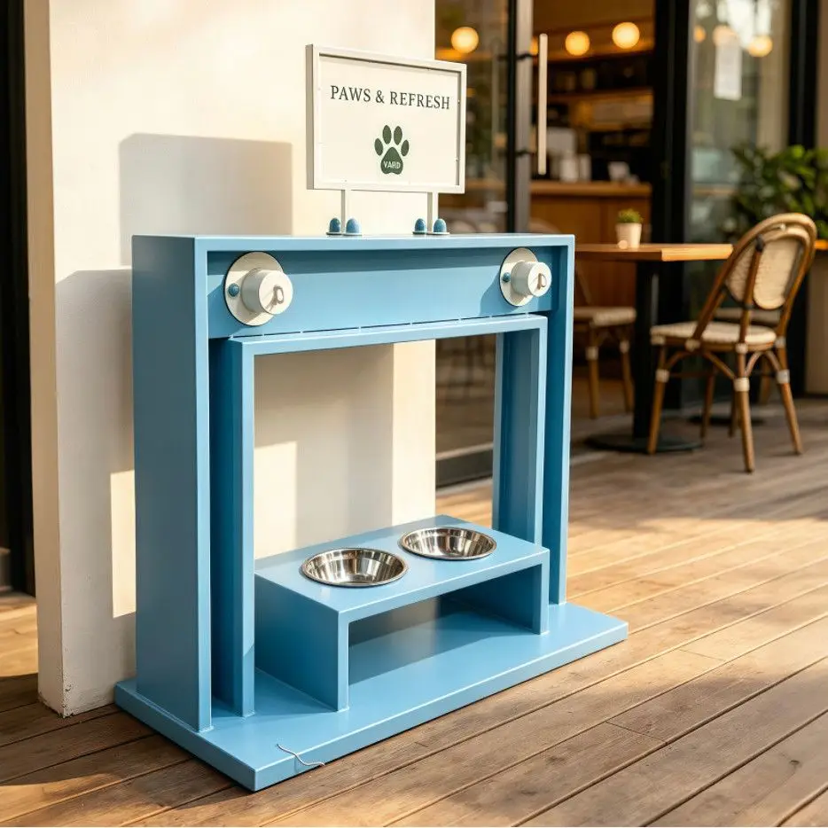 Outdoor pet drinking table, double bowl vertical dog water feeder, convenient commercial pet facilities in park community