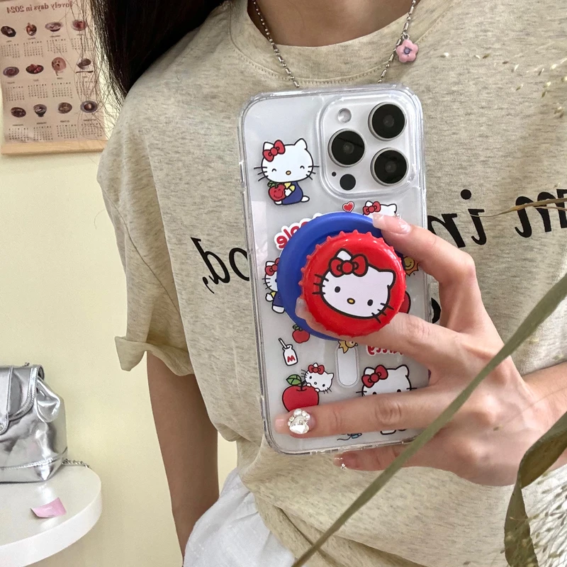 Simpatico cartone animato Sanrio Hello Kitty supporto magnetico Magsafe custodia per telefono con ricarica Wireless per iPhone 16 15 14 13 12 11 Pro