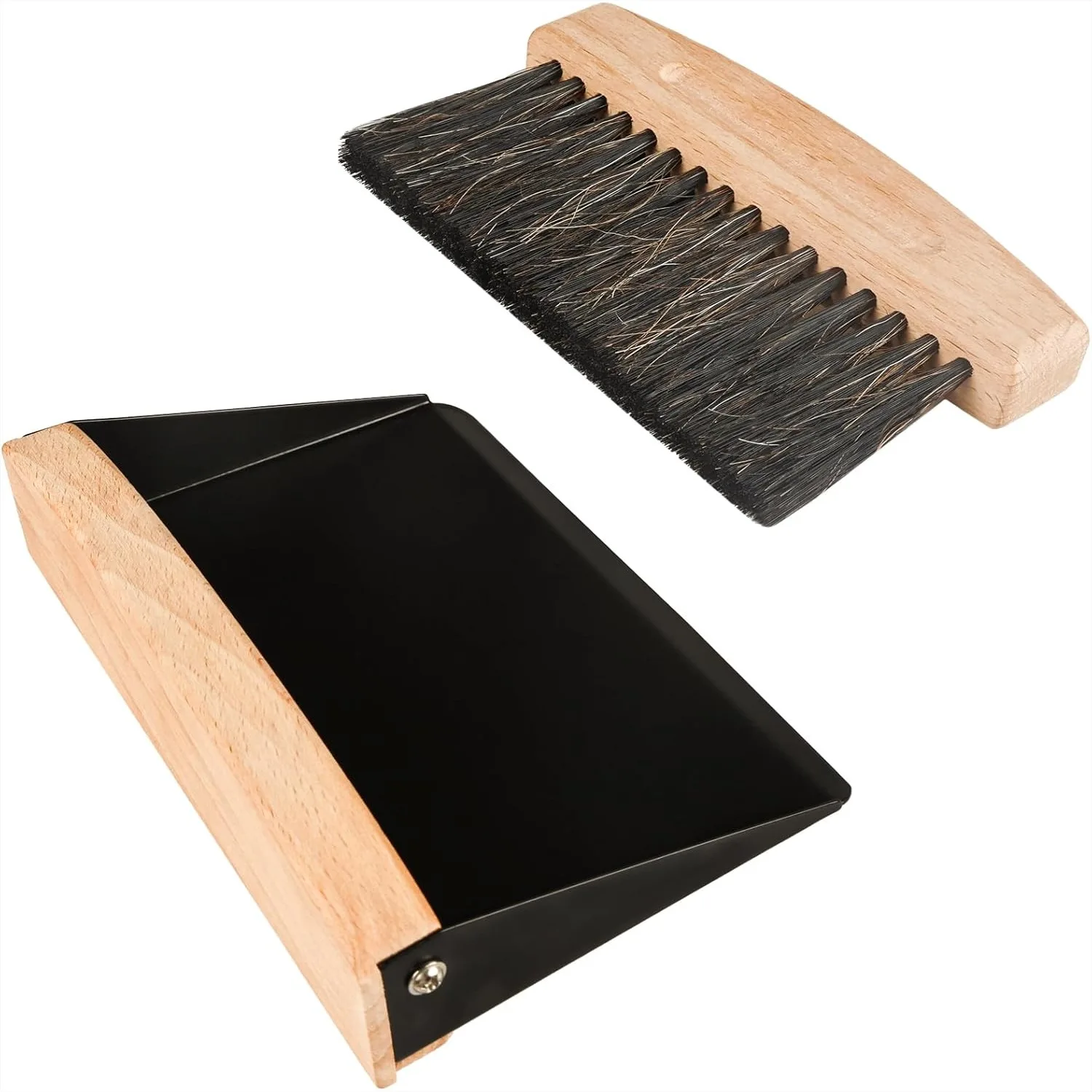 

Mini Dustpan and Brush Set, Hand Broom with Wooden Handle for Desk, Sofa, Pet Hair, Black