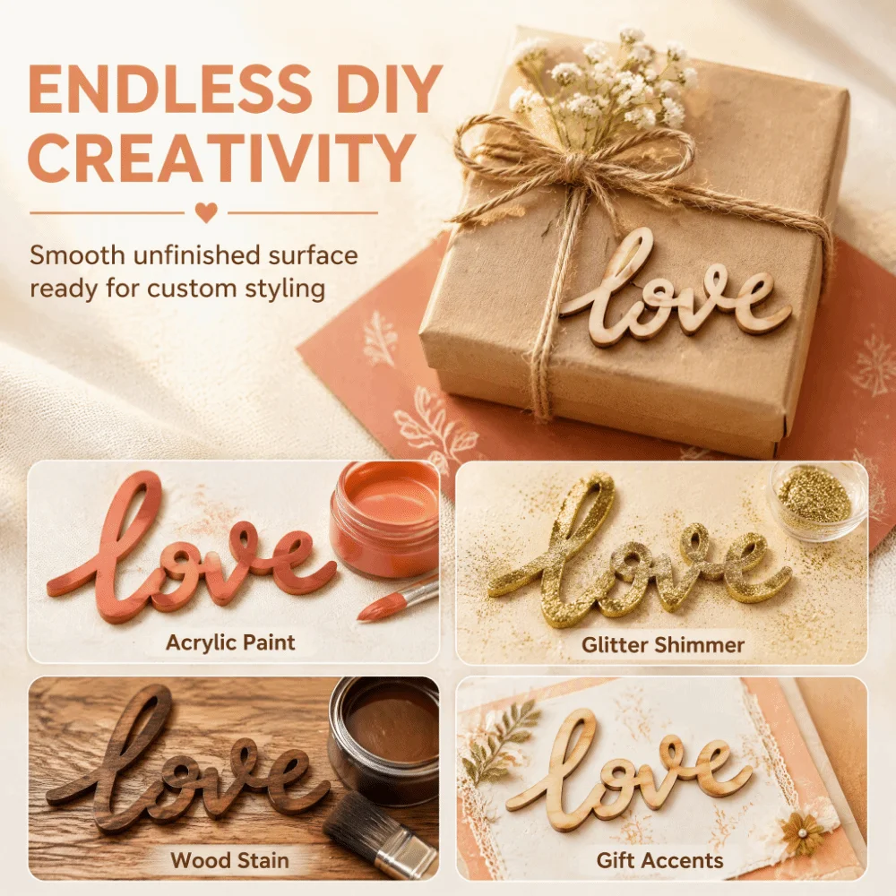 100pcs Wood Material Mini Wood Letter Chips Mini Size Unfinished DIY Wood Letters Love Script Wood Letters Romantic Scene Layout
