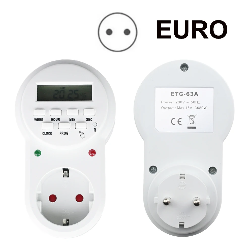 Euro UK US Plug Digital Weekly Programmable Electrical Wall Plug-in Power Socket Timer Switch Outlet Time Clock 220V/110V