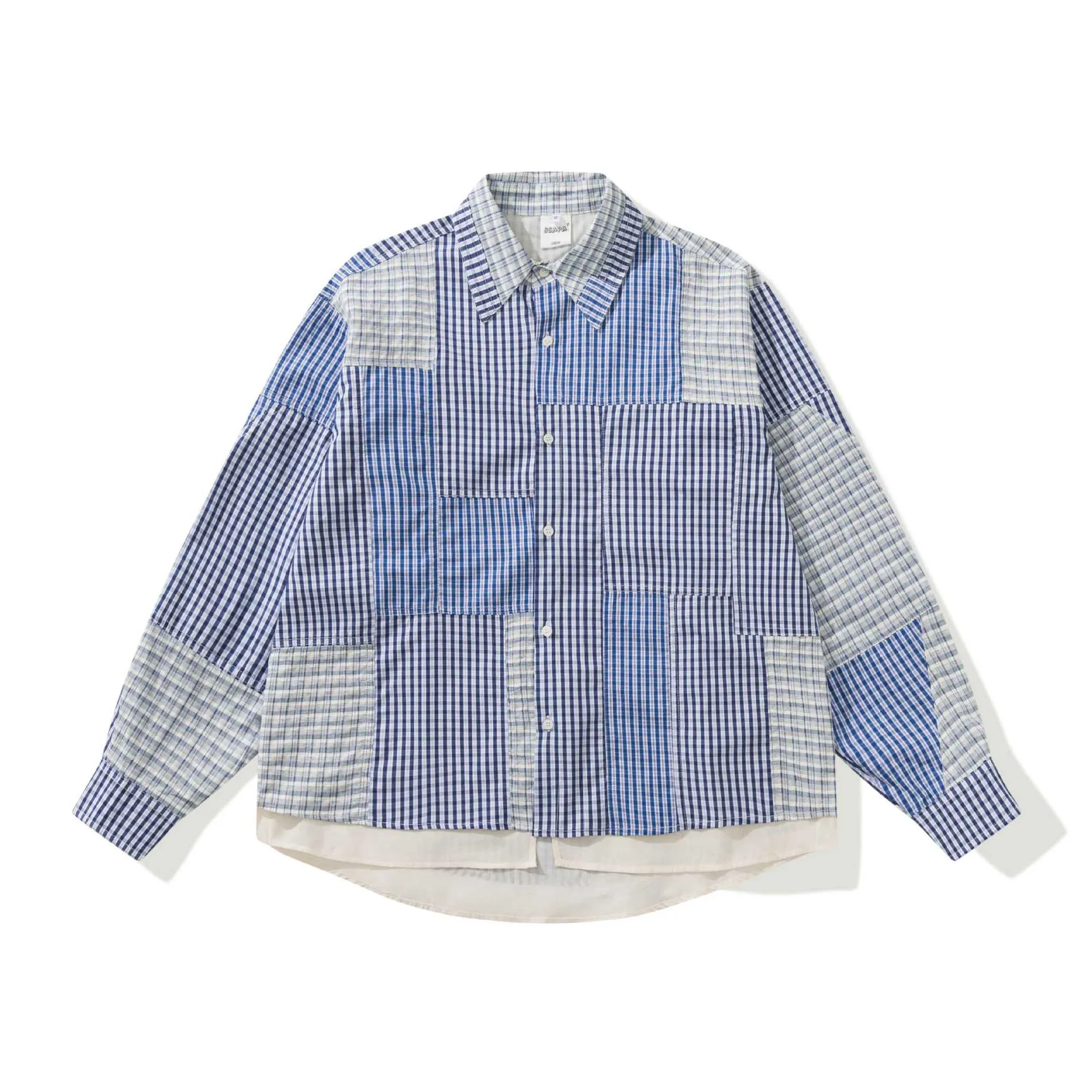Japanese Vintage Fashion Plaid Splice Shirts Men Streetwear Cityboy Chic Loose Casual Long Sleeve Shirts Women Oversize Blouses