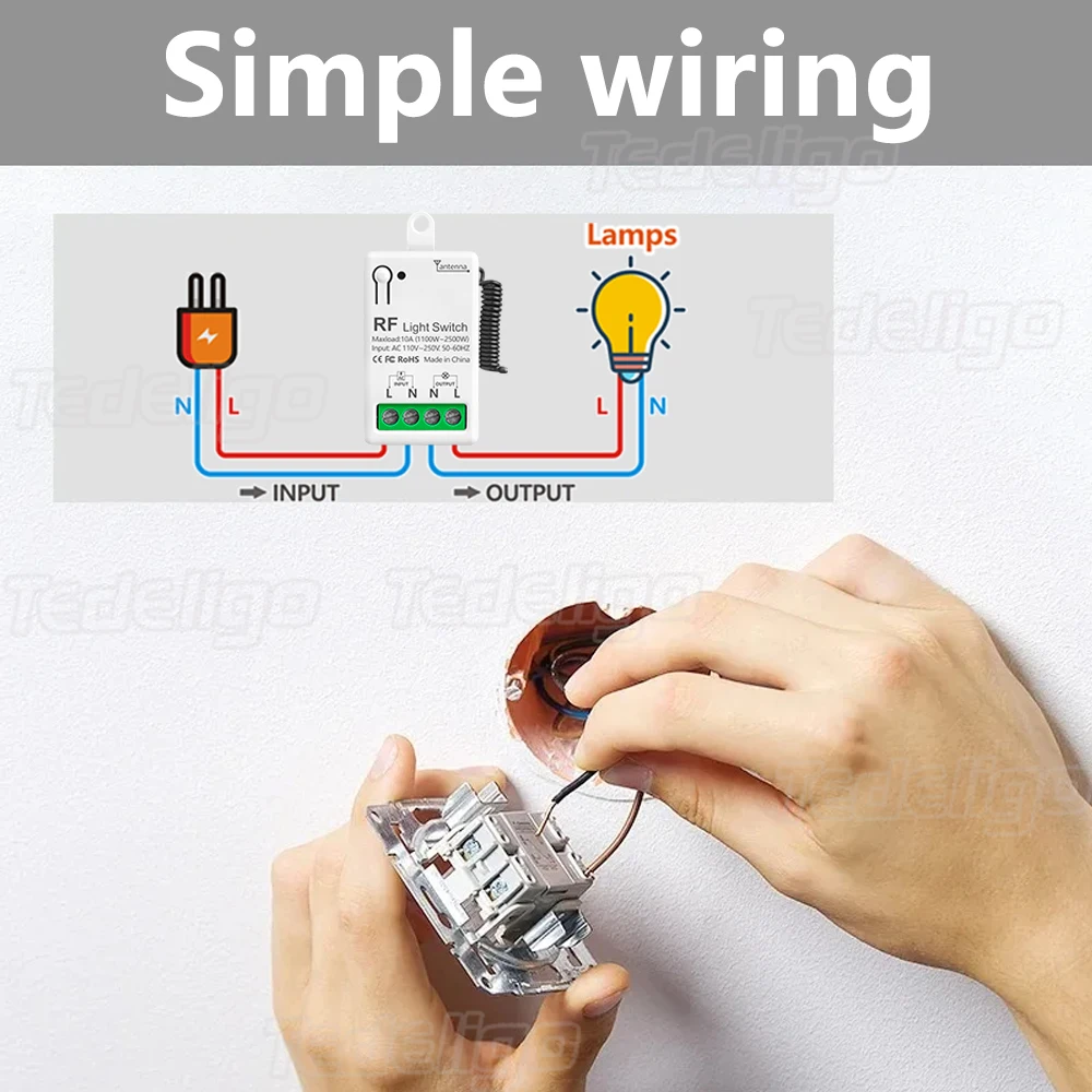 433MHz 1/2/3Gang 86 Wall Panel Switch Wireless Smart Switch Light with RF Remote Control Interruptor 10A 110V 220V for LED Lamp