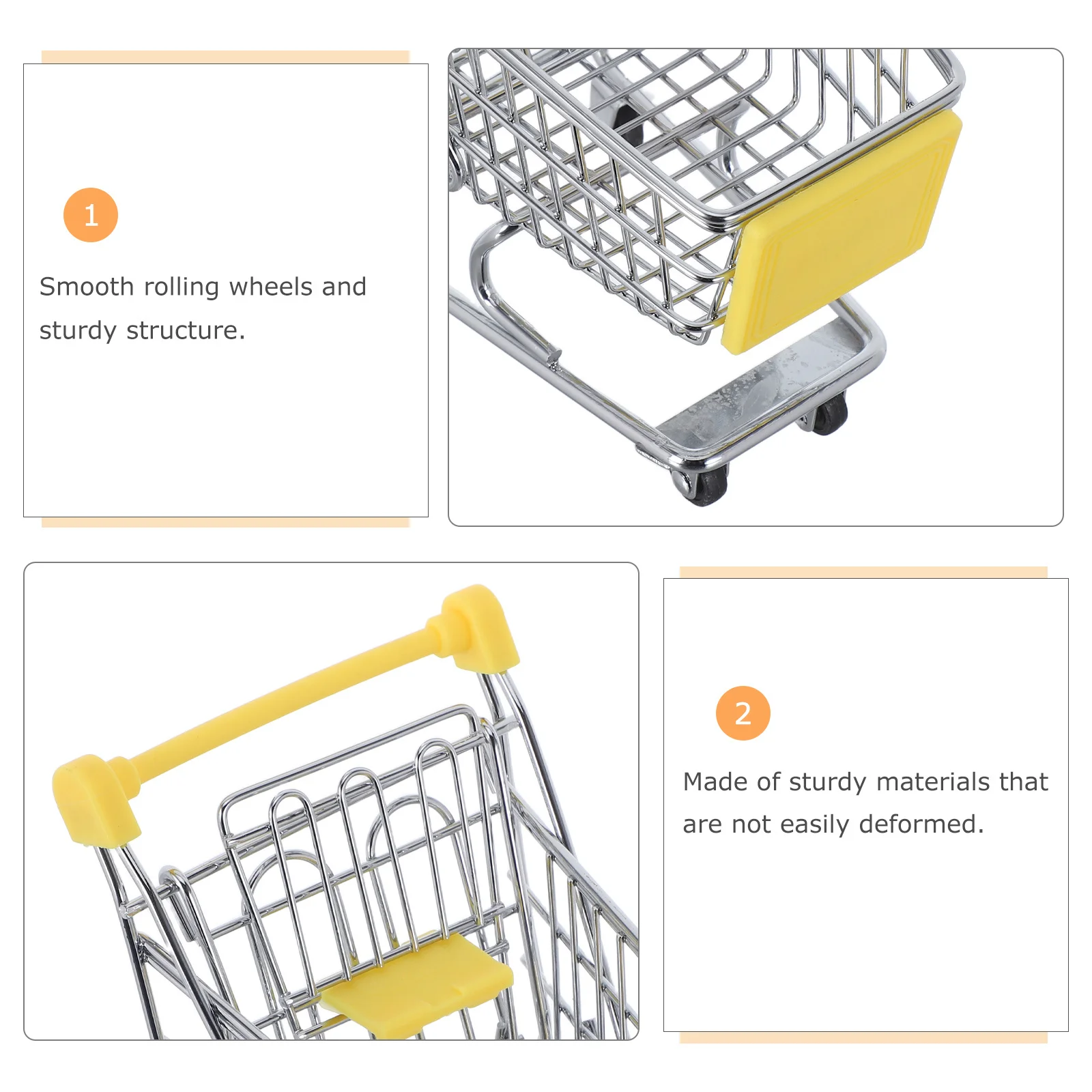 Mini Shopping Cart Metal Grocery Cart Supermarket Pretend Play Handcart Basket Organizer for Kids Mini Model Toy