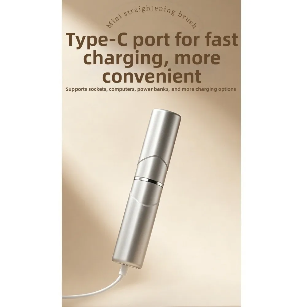 USB Charging Wireless Bangs Comb Fast Heating Cordless Mini Straight Hair Brush Pocket Frizz-Free Bangs Curling Iron Blowout