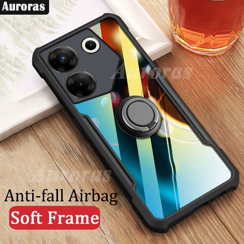 Auroras For Tecno Camon 20 Pro 5G Case With Finger Ring Clear Airbag Frame Soft Shockproof Shell For Tecno Camon 20 4G Cover