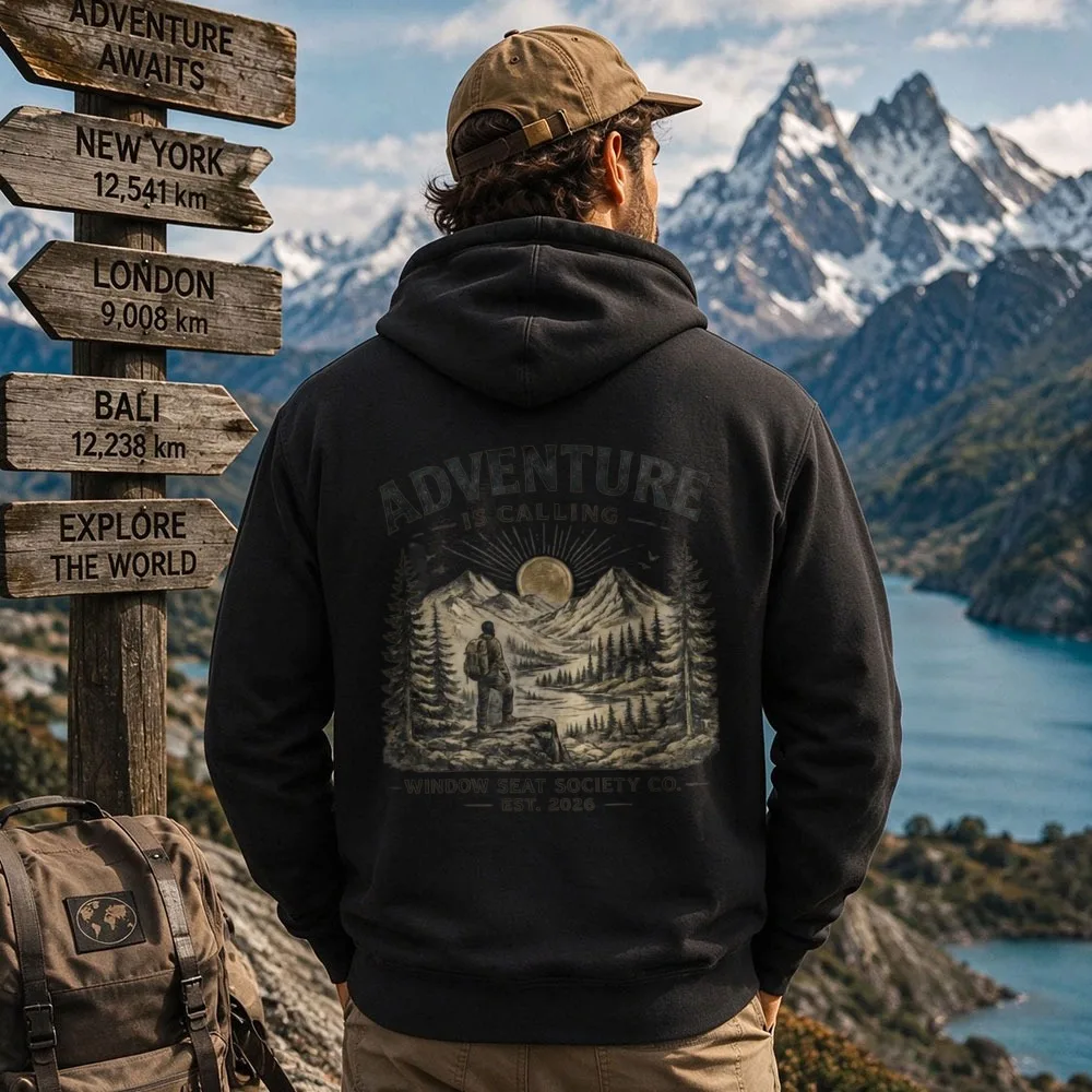 Adventure Is Calling Graphic Hoodie Unisex Vintage Mountain Forest Hiker Pullover Hooded Outdoor Camping Nature Lover Casual Top