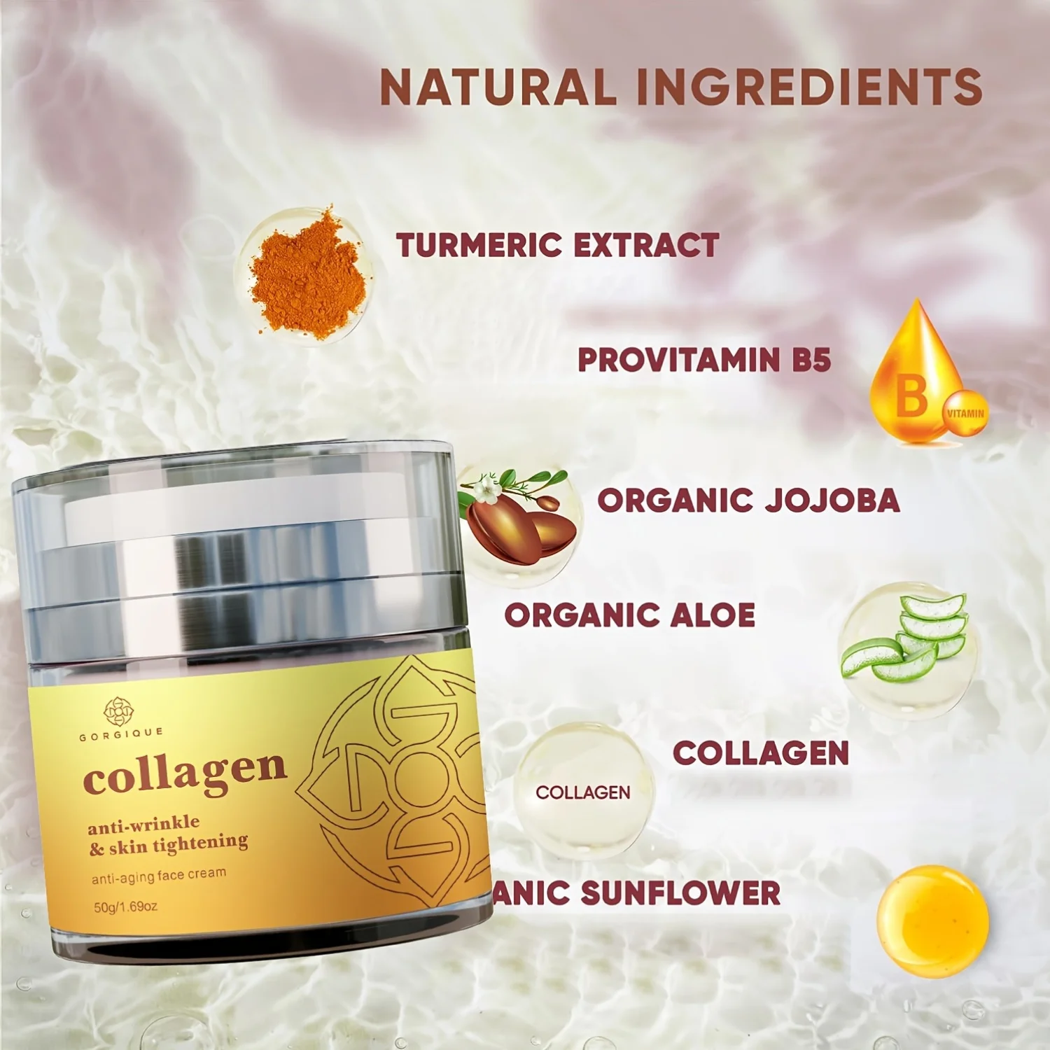 Crema facial de colágeno con aumento de colágeno, hidratante reafirmante, vitamina E, vitamina B5