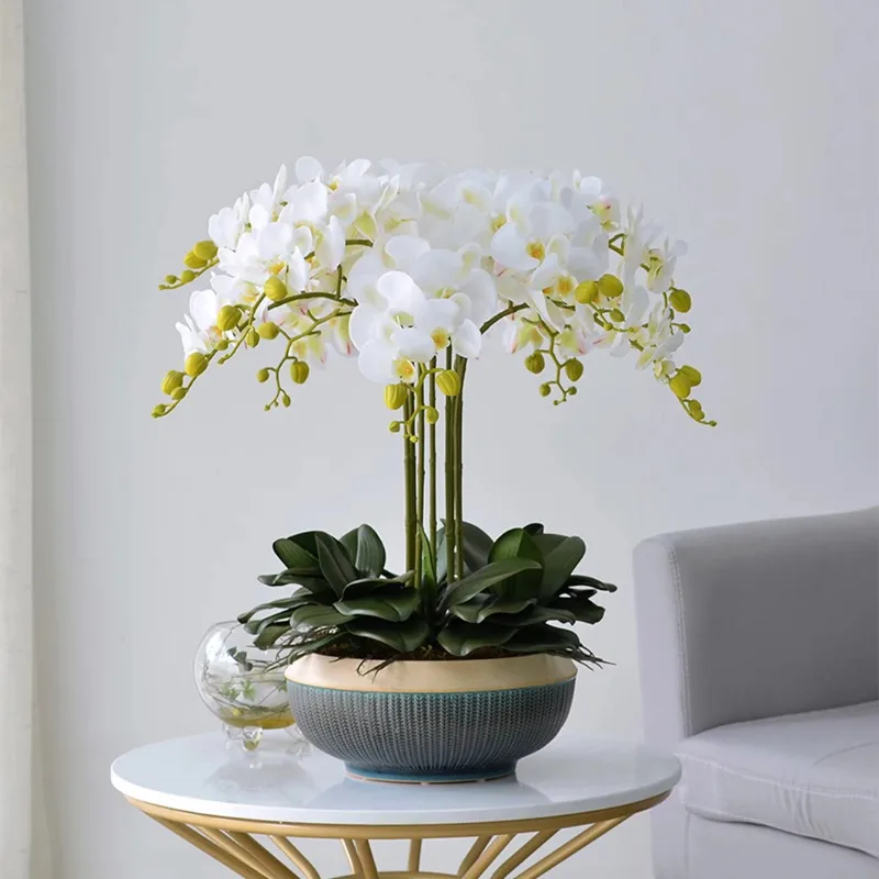 High Quality Orchid Flower Potted Plants 3d Printing Real Touch Artificial Butterfly Orchid Flowers With Pot