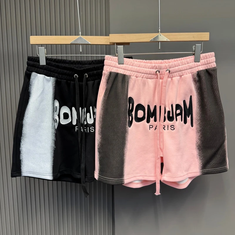 Big Paint Graffiti Stripe Splice Pink Black Shorts Loose Drawstring Shortpants for Men Women Summer Beach Holiday Sports Shorts