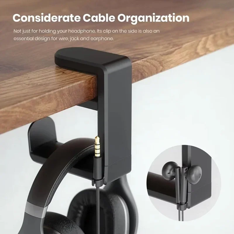 No Punch Table Clip Hook Headphone Holder 360 Degree Rotating Headphone Hanger Multifunctional Desk Storage Hook Rotatable Hook view 3