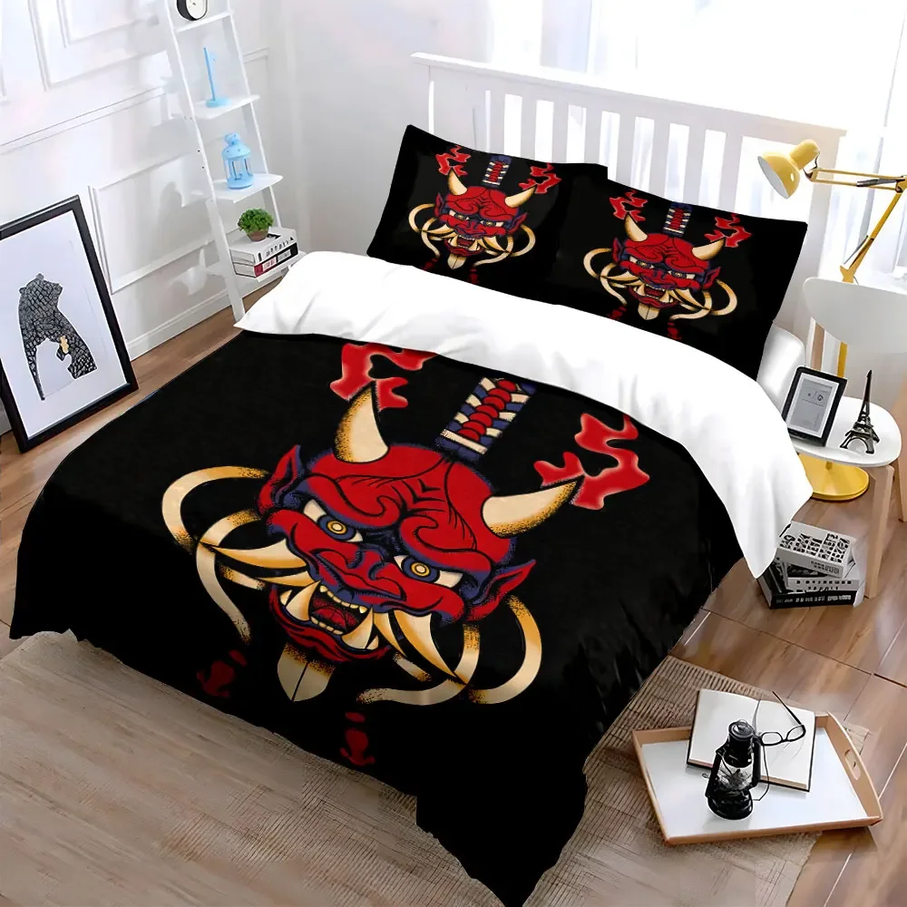 Samurai Mask Decor Set - Home Wall Art Soft Comfortable Duvet Cover Bedding Set Included 1*Duvet Cover & 2*Pillowcases, gift