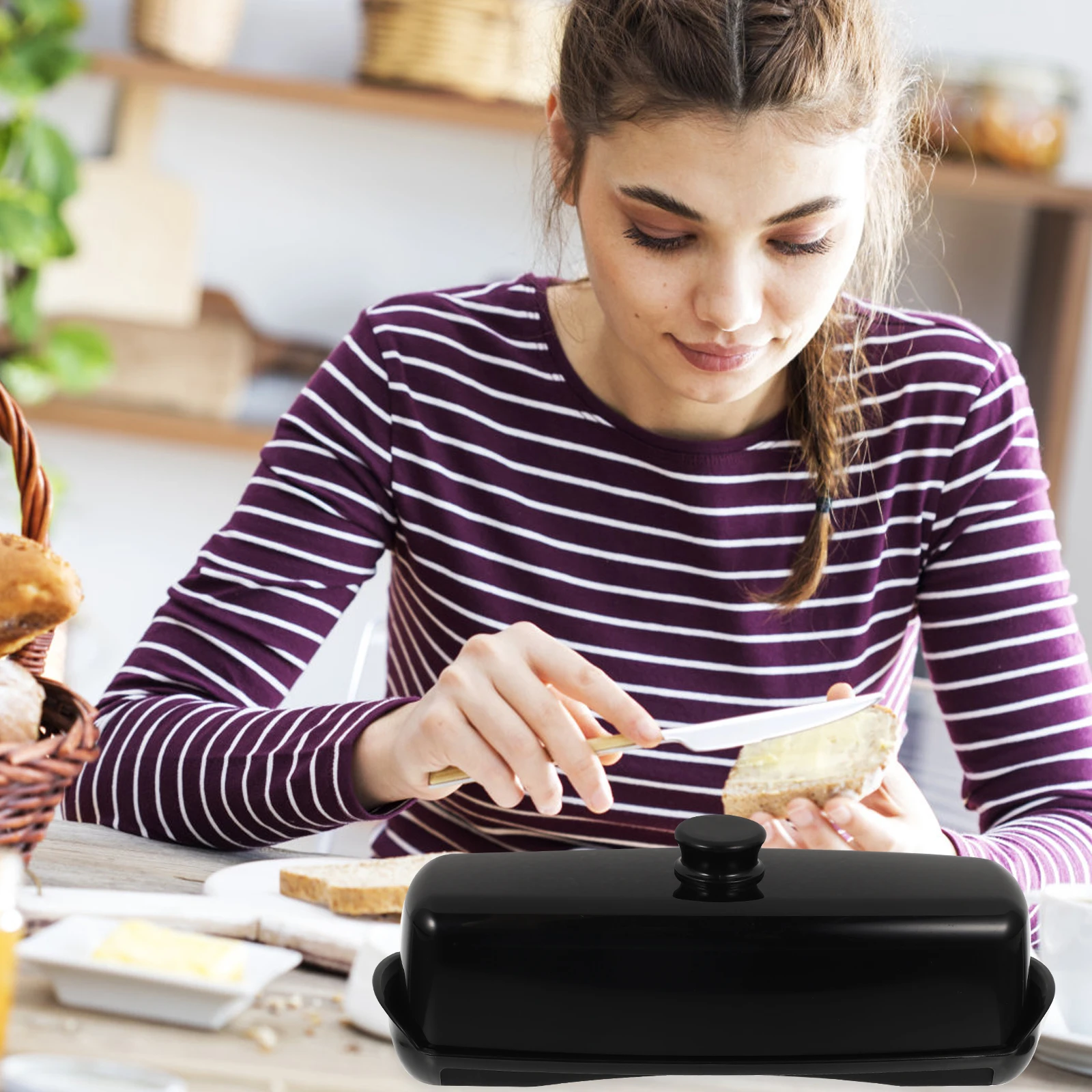 

1 Set Reusable Box High-Grade Covered Dish For Kitchen Storage French Crock Household Butter Keeper Dessert Cheese Container