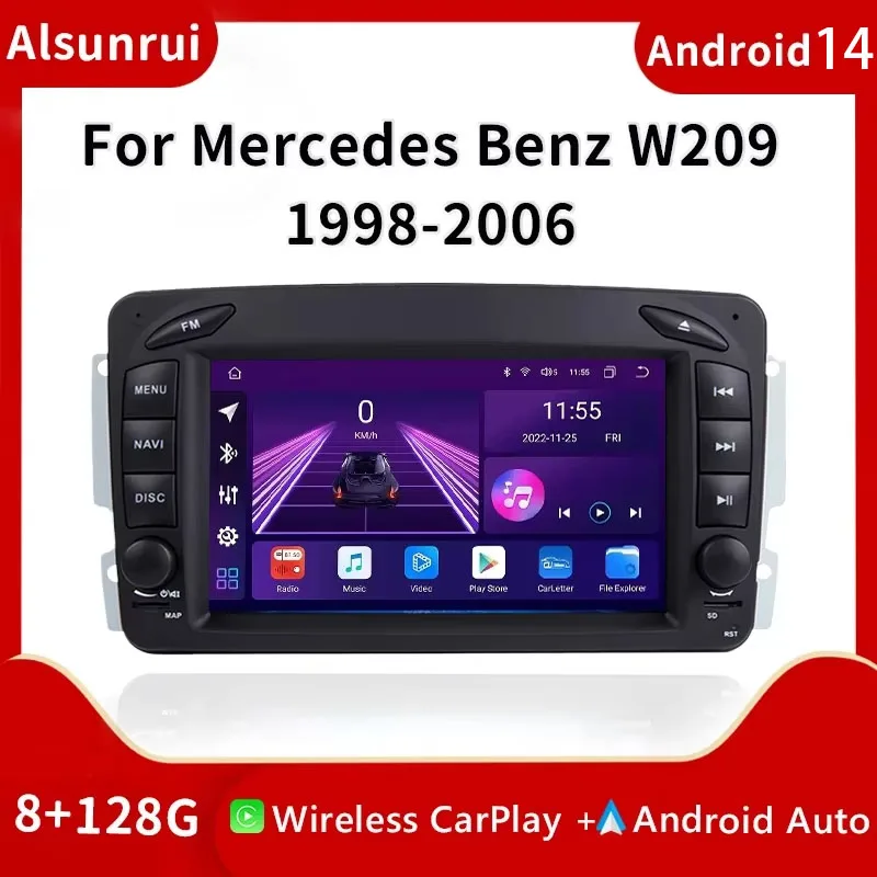 2 Din Android 14 Car Radio For W203 Mercedes Benz Vito W639 W168VaneoClk W209 W210 M/ML Multimedia Screen GPS Navigation Carplay