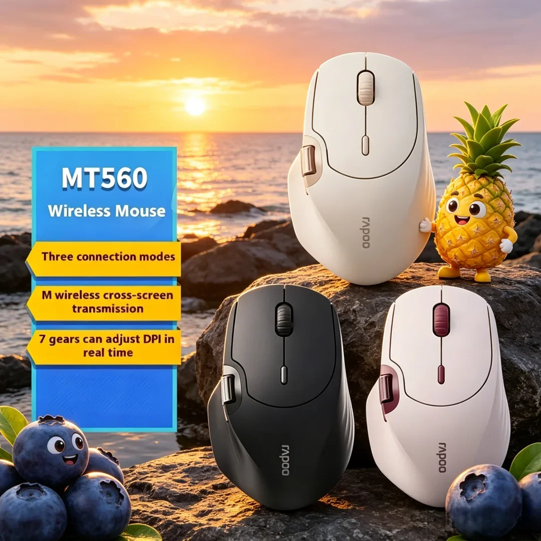 Rapoo MT560 Mouse 3mode Wireless Mice Luxuriant Ergonomic Hall Magnetic Induction Knob Cross Screen Ingenious Glimmer