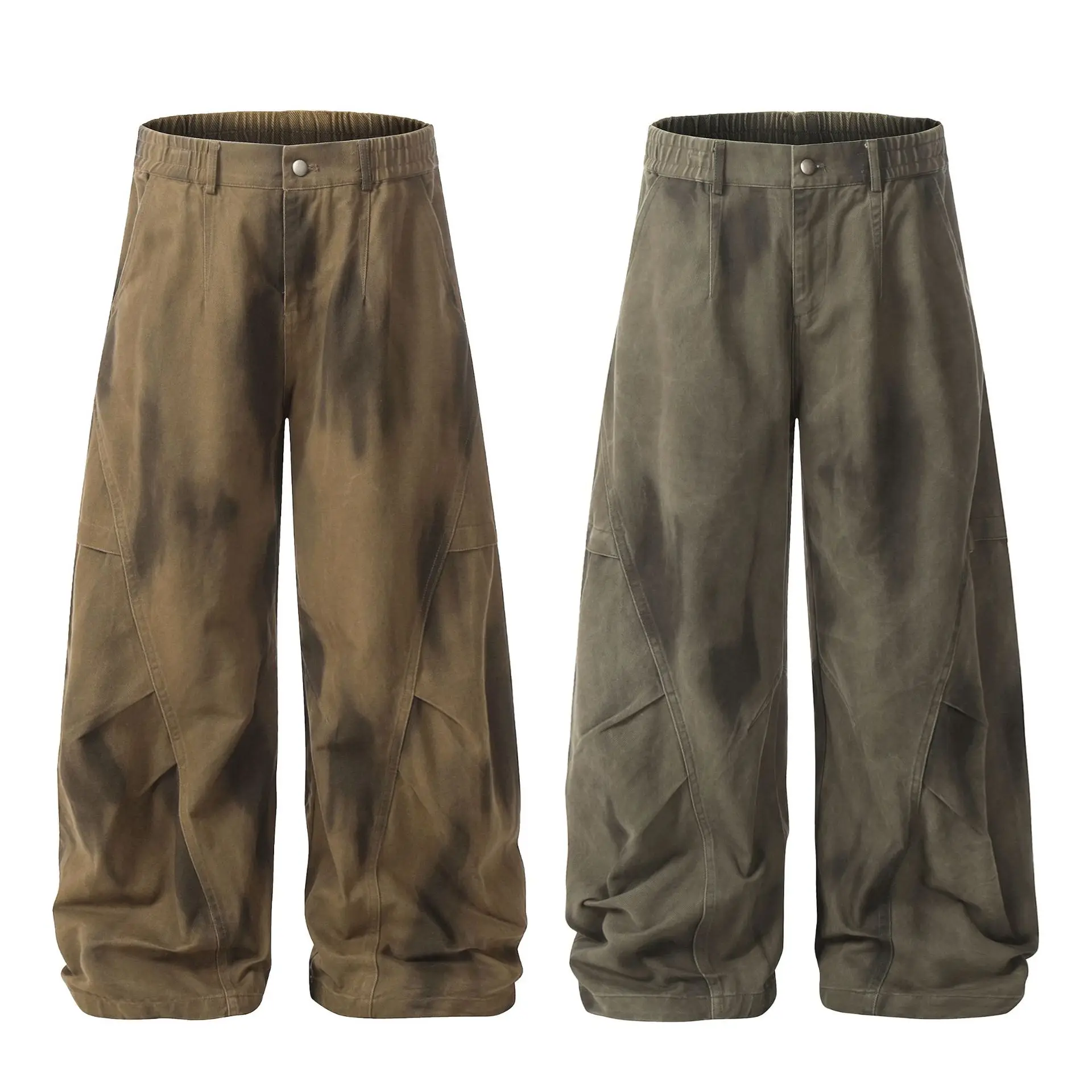 OR FL Tie-dye Gradient Curved Knife 100 Cotton Women Cargo Trousers Trendy Brand Pleated Wide Leg Leisure Staraight Pants Y2k