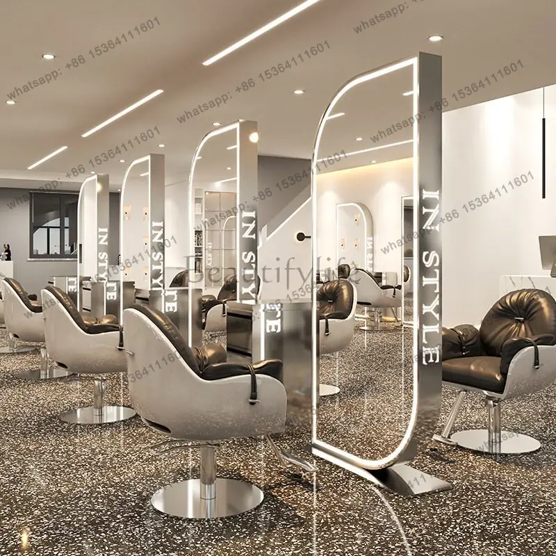 Barber shop hair salon special new perm and dyeing mirror table floor double-sided mirror with light