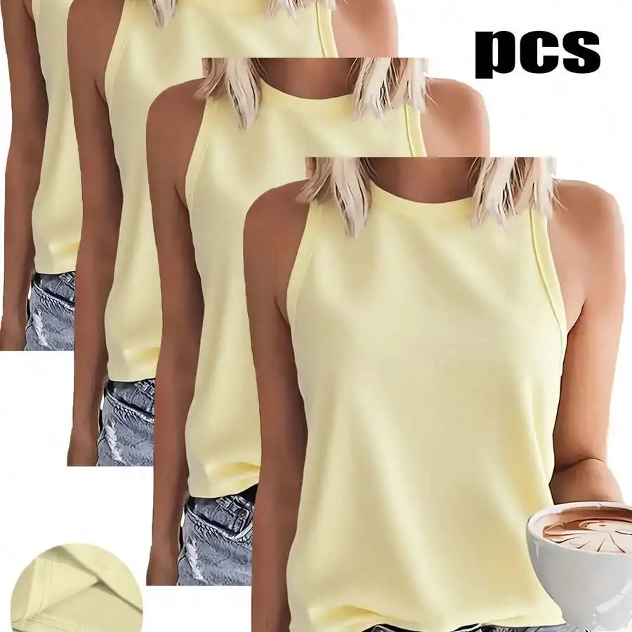 

4 Pcs Womens Sleeveless Vest Casual Loose Fit Crew Neck Summer Autumn Athletic Top