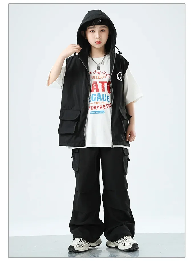 Kinder Hip-Hop Street Dance Outfit Set Jungen Mädchen Bühnenkostüm Trendige Ärmellose Weste Modenschau Partykleidung – Detail 6