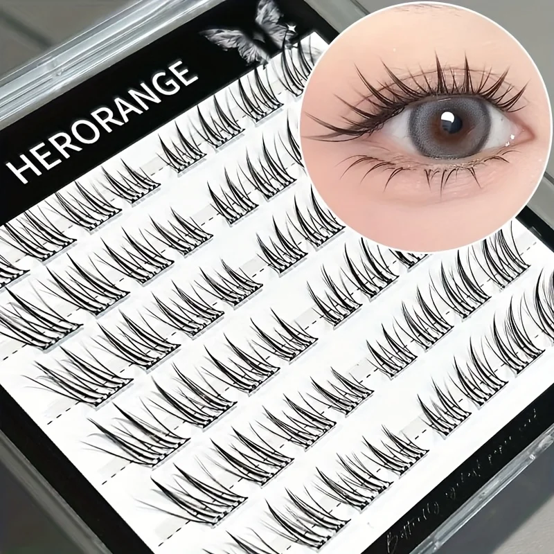 Herorange Fox Dream Glue Free Lashes 48 Clusters Winged C Curl 10 14mm Reusable Photo Beginner Makeup