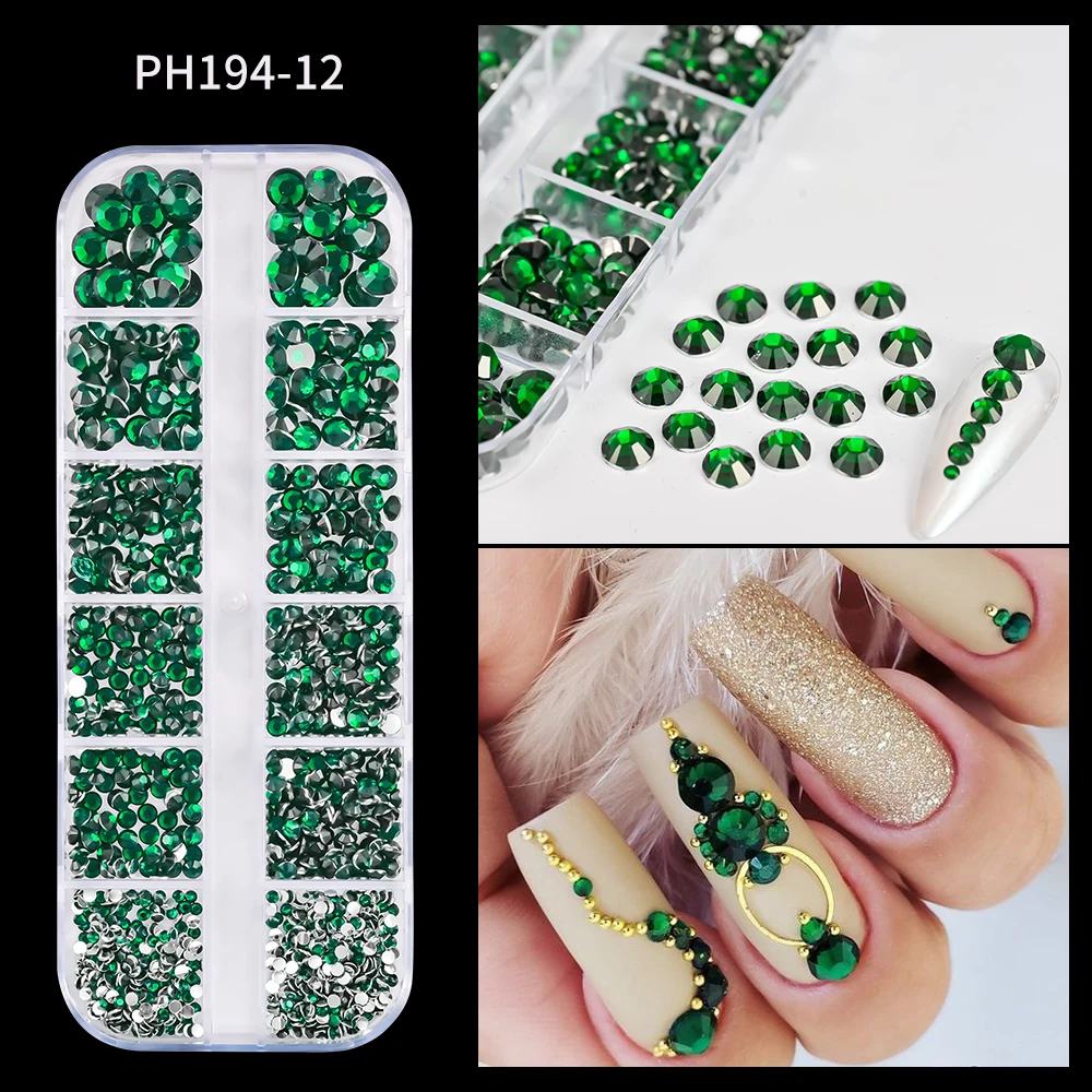 12Grid Shiny Silver Half Round Metal Caviar Bead Nail Rivets Charms 2/3/4/5/6/8mm Flatback Pearl Balls Nail Art Studs Y2k Decora