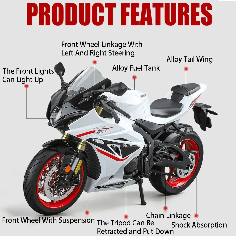 1:9 R1M SUZUKI GSX-1000R Motorfiets Model Speelgoed Legering Diecast Ondersteunbare Statief Simulatie Off-road Motor Modellen Speelgoed Kinderen Geschenken