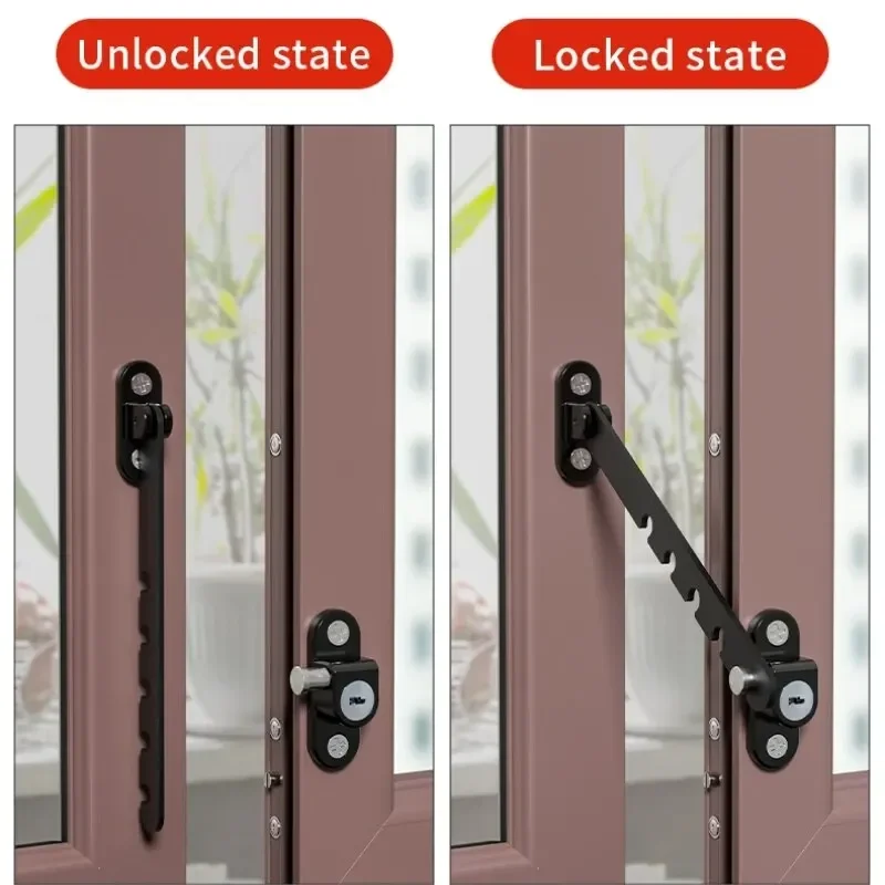 Children Safety Lock,Metal Inner Window Limiters Latch Position Stopper 5 Levels Adjustable Windowlock Stopper Windproof Fixer