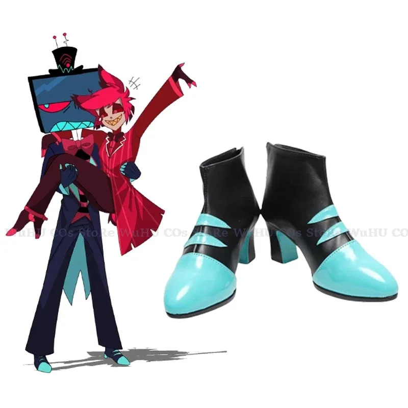 2025 yiyi Hazbin Lucifer Hotel Cosplay Vox Scarpe blu Donna Uomo Stivali in pelle Nero Halloween Cospla