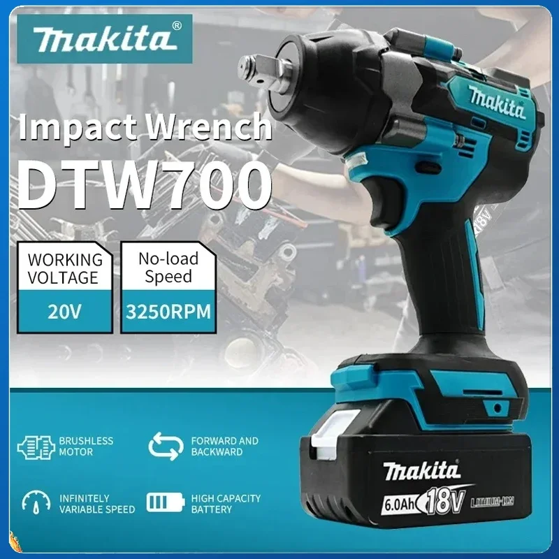 

Makita DTW700 1000N.M Brushless Electric Wrench Cordless Impact Wrench Screwdriver Large Torque Auto Repair Power Tools