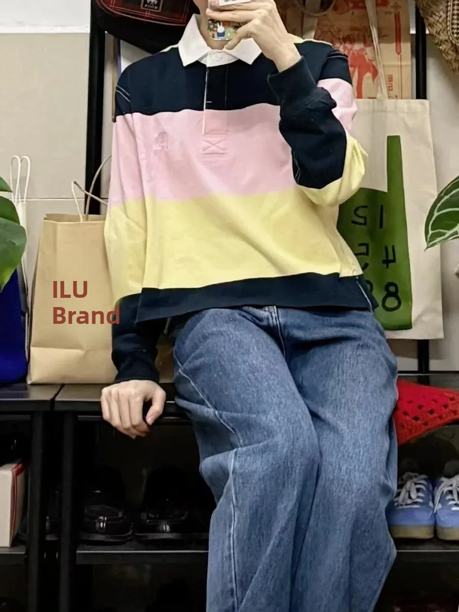 Casual Striped Long Sleeve  Shirt Women's Spring Autumn Miu Style Versatile Loose Fit T-Shirt Upper Body Creative Pattern
